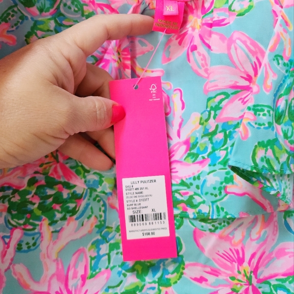 Lilly Pulitzer Zeldie One Shoulder Ruffle Top Surf Blue So Shellegant XL NWT - Picture 4 of 4
